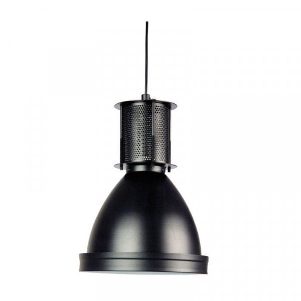 BAY - Small Black Industrial Style 1 Light Pendant With White Inner Shade Oriel