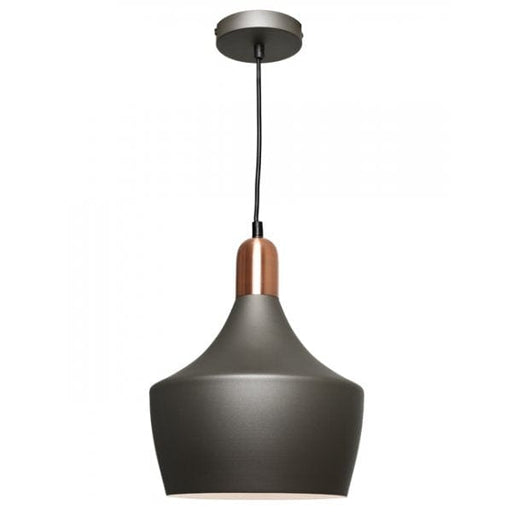 BEVO - Stunning Charcoal Metal Shade 1 Light Pendant Featuring Copper Highlight Cougar