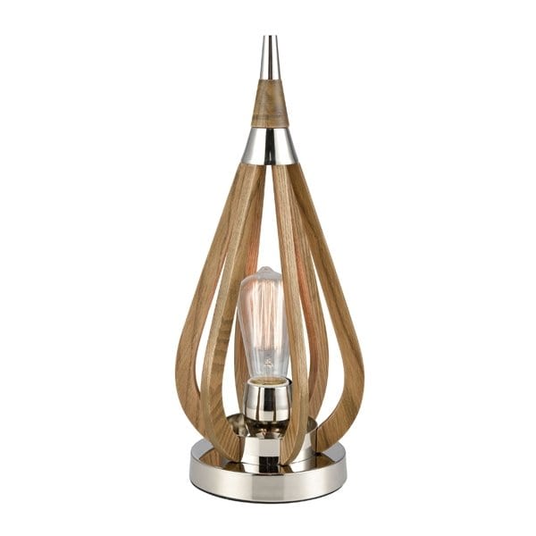 BONITO - Stunning Polished Nickel & Taupe Wood Tear Drop 1 Light Table Lamp CLA