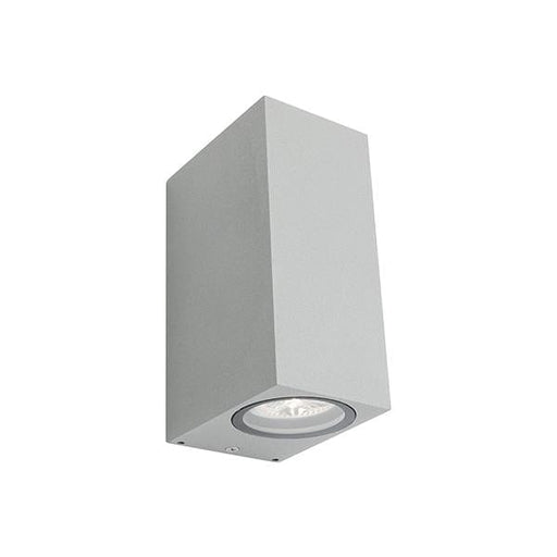 BRUGGE - Modern Silver Rectangular 2 Light Up & Down Exterior Wall Light (No Globes Included) - IP44 Cougar