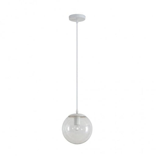 BUBBLE 200mm 1 Light Pendant with White Metalware and Clear Spherical Glass Domus