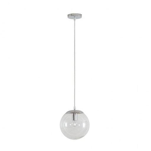 BUBBLE 200mm 1 Light Pendant with Chrome Metalware and Clear Spherical Glass Domus