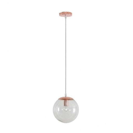 BUBBLE 200mm 1 Light Pendant with Rose Gold Metalware and Clear Spherical Glass Domus