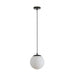 BUBBLE 200mm 1 Light Pendant with Black Metalware and Opal Spherical Glass Domus
