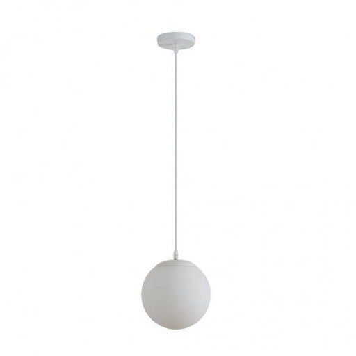 BUBBLE 200mm 1 Light Pendant with White Metalware and Opal Spherical Glass Domus