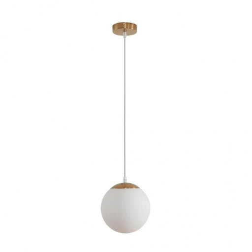 BUBBLE 200mm 1 Light Pendant with Satin Brass Metalware and Opal Spherical Glass Domus