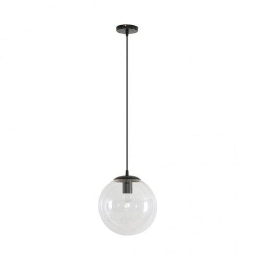 BUBBLE 250mm 1 Light Pendant with Black Metalware and Clear Spherical Glass Domus