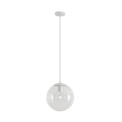 BUBBLE 250mm 1 Light Pendant with White Metalware and Clear Spherical Glass Domus