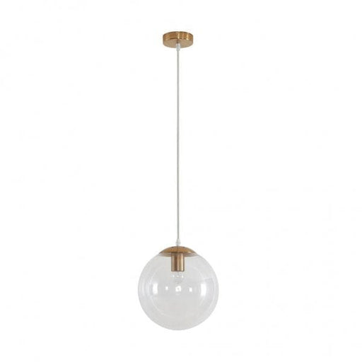 BUBBLE 250mm 1 Light Pendant with Satin Brass Metalware and Clear Spherical Glass Domus