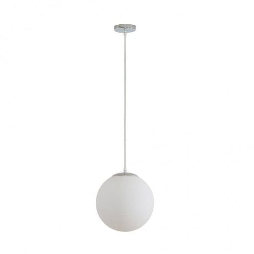 BUBBLE 250mm 1 Light Pendant with Chrome Metalware and Opal Spherical Glass Domus