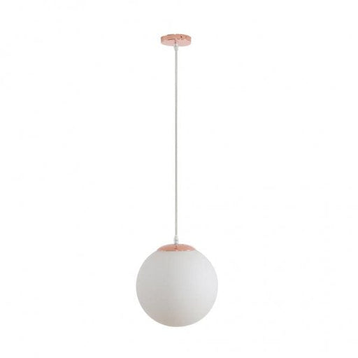 BUBBLE 250mm 1 Light Pendant with Rose Gold Metalware and Opal Spherical Glass Domus