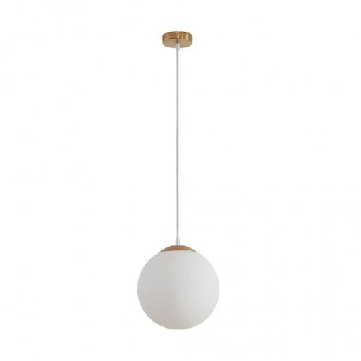 BUBBLE 250mm 1 Light Pendant with Satin Brass Metalware and Opal Spherical Glass Domus