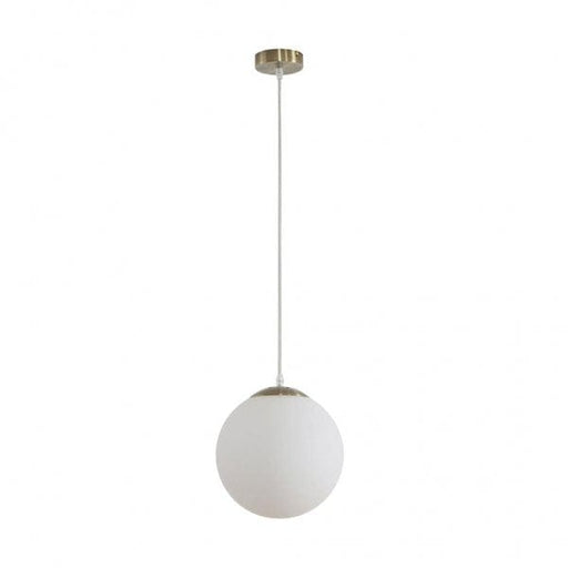 BUBBLE 250mm 1 Light Pendant with Antique Brass Metalware and Opal Spherical Glass Domus