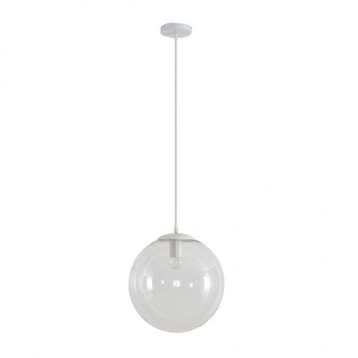 BUBBLE 300mm 1 Light Pendant with White Metalware and Clear Spherical Glass Domus