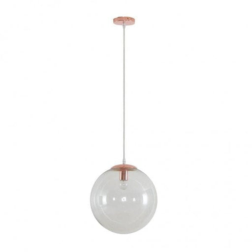 BUBBLE 300mm 1 Light Pendant with Rose Gold Metalware and Clear Spherical Glass Domus