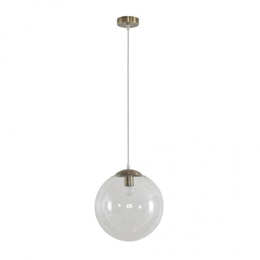 BUBBLE 300mm 1 Light Pendant with Antique Brass Metalware and Clear Spherical Glass Domus