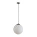 BUBBLE 300mm 1 Light Pendant with Black Metalware and Opal Spherical Glass Domus
