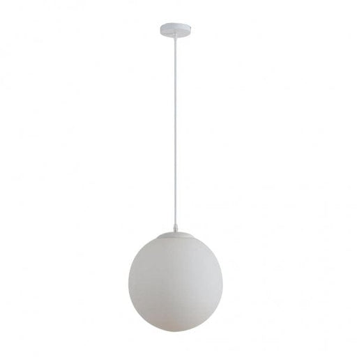 BUBBLE 300mm 1 Light Pendant with White Metalware and Opal Spherical Glass Domus