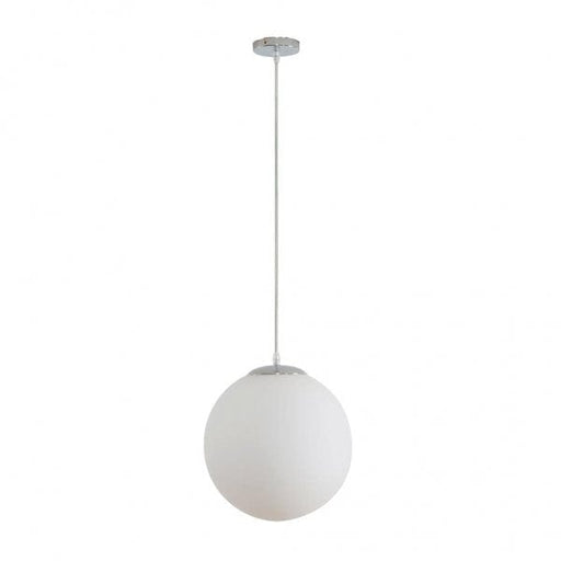 BUBBLE 300mm 1 Light Pendant with Chrome Metalware and Opal Spherical Glass Domus