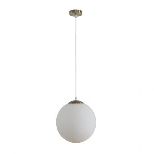 BUBBLE 300mm 1 Light Pendant with Antique Brass Metalware and Opal Spherical Glass Domus