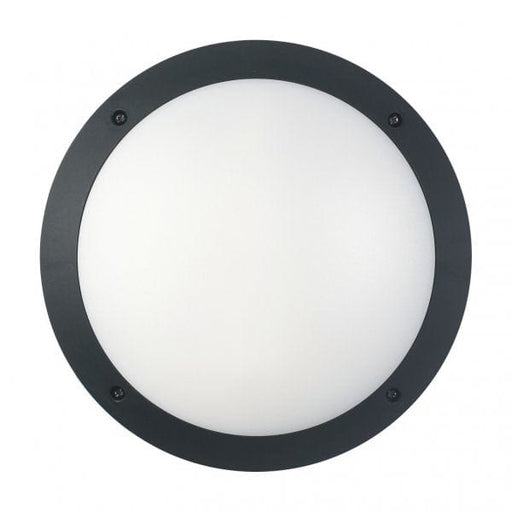 BULK Round Black 12W Cool White LED Exterior Wall/Ceiling Light With Polycarbonate Body & Opal Diffuser - IP66 CLA