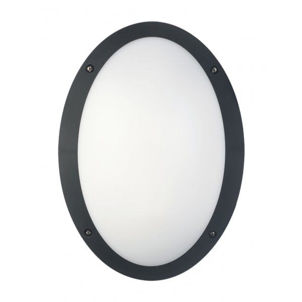 BULK Black Oval 12W LED Exterior Wall/Ceiling Light With Polycarbonate Body & frosted Diffuser - IP66 CLA