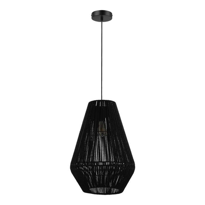 CARTER: Modern Pendant Light with Black Metalware and Paper Rope Shade (avail in 3 Sizes, Black & Natural Color)