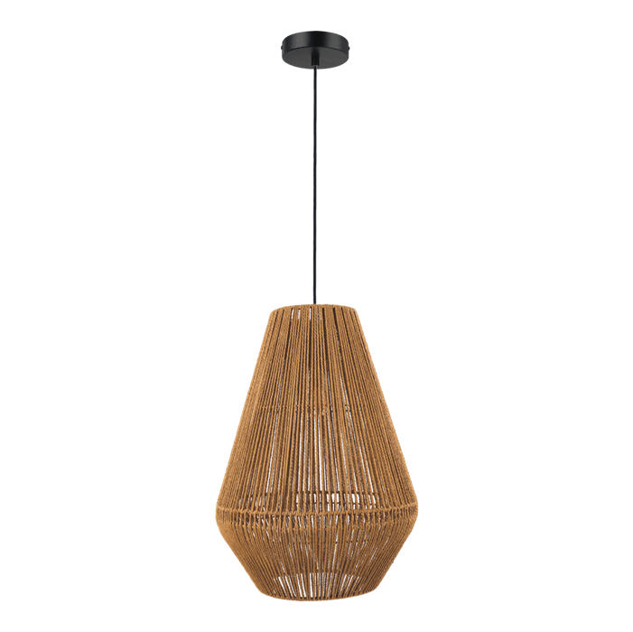 Domus CARTER: Modern Pendant Light with Black Metalware and Paper Rope Shade (avail in 3 Sizes, Black & Natural Color)