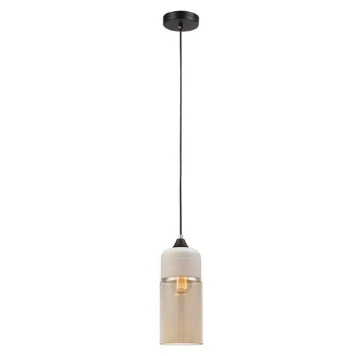 CASA Modern Oblong Pendant With White Top & Amber Glass CLA