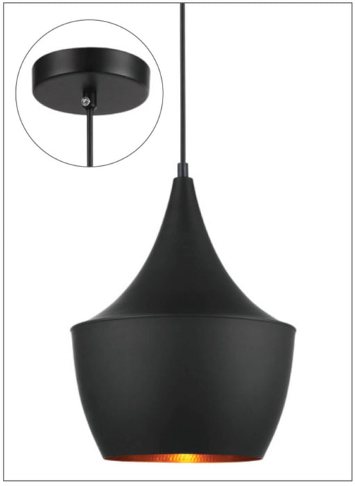 CAVIAR Modern Black Angled Bell Shaped 1 Light Pendant With Gold Interior