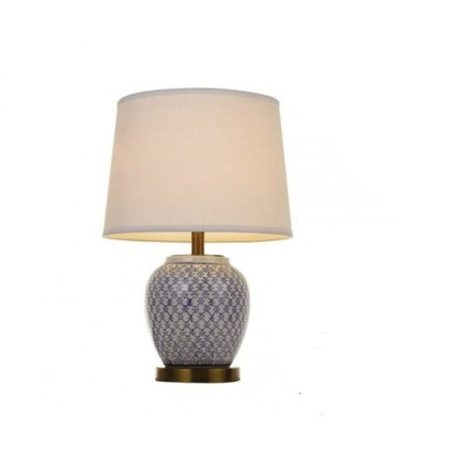 CHONG - Contemporary Gold & Blue Vase 1 Light Table Lamp With White Shade Telbix