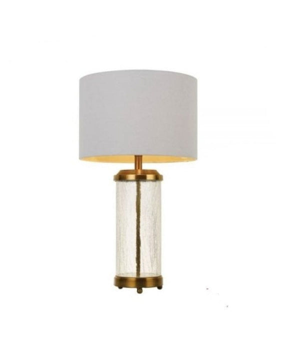CHRIS - Stunning Antique Brass & Clear Water Glass Base 1 Light Table Lamp With White Shade Telbix