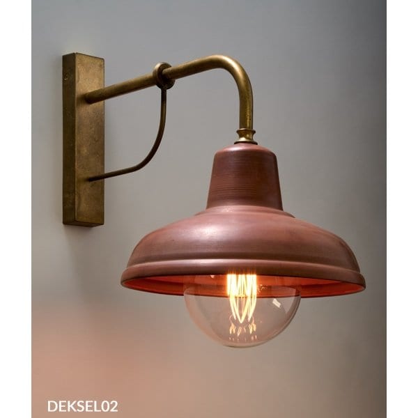 DEKSEL  Stunning Aged Copper 1 Light Interior Wall Bracket With Clear Glass Lens, Brass Bracket, Base & Neck CLA