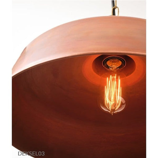 DEKSEL Stunning Aged Copper 1 Light Interior Pendant With Clear Glass Lens, Brass Bracket & Base CLA