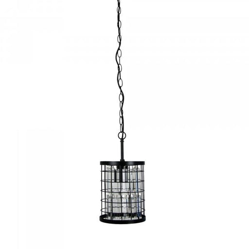 DELAWARE - Small Elegant Black 1 Light Pendant Featuring Clear Faux Crystals Oriel