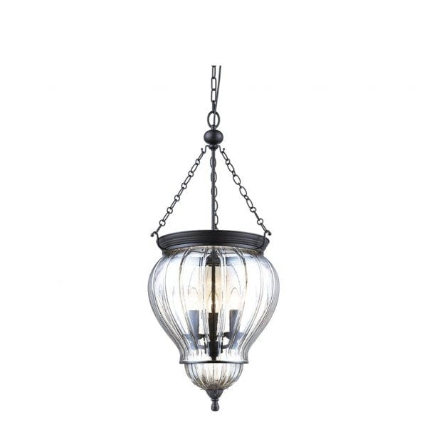 DIANA - Contemporary Large Clear Glass 3 Light Pendant Featuring Black Metalware Domus