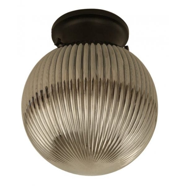 DIY Smoke Ribbed Glass Sphere 200mm Diameter - 1 Light DIY Ceiling Fixture With Black Metalware CLA