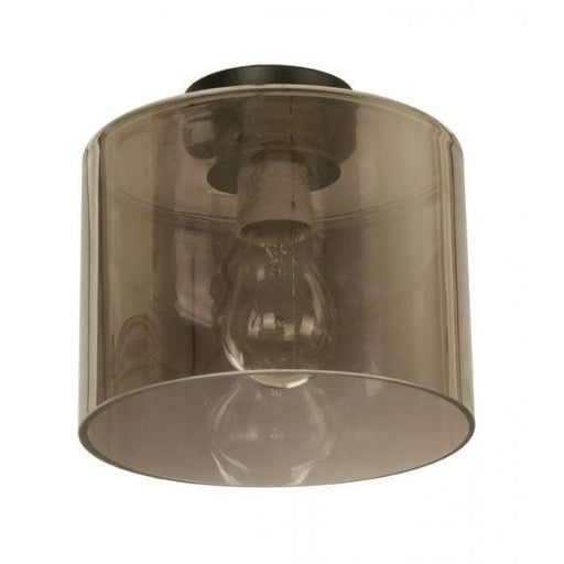 DIY Smoke Cylindrical Glass 180mm Diameter - 1 Light DIY Ceiling Fixture With Black Metalware CLA