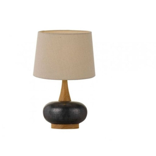 EARL - Contemporary Black/Oak Look Base 1 Light Table Lamp With Cream Shade Telbix