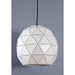 NEW - Elegant, White Metal Sphere 1 Light Pendant Featuring A Cut Triangular Look . Slight Pattern Variations May Occur. White Suspension Also Available. Econolight