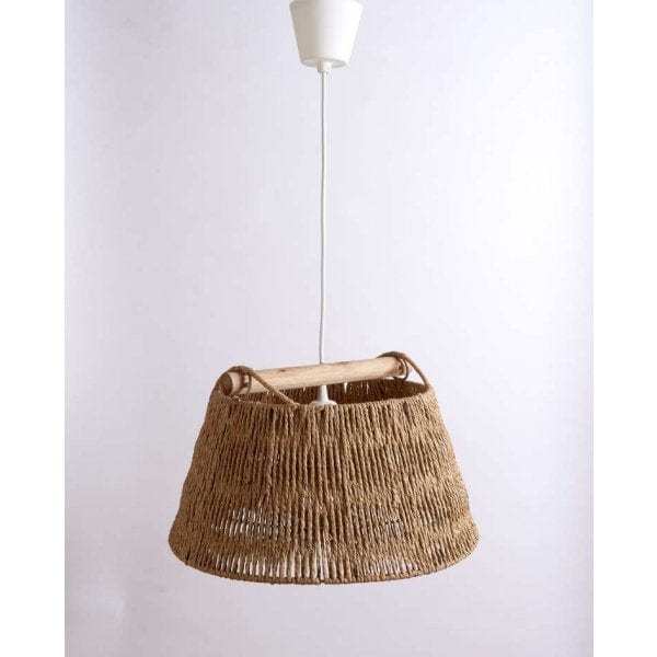 HAND CRAFTED - Stunning Hand Crafted Natural Woven Shade 1 Light Pendant Constructed Of Plaited Recycled Paper Material Complete With White Suspension Econolight