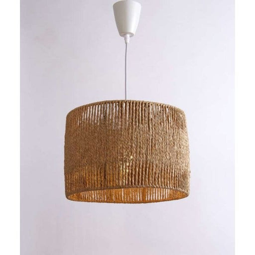 HAND CRAFTED - Stunning Hand Crafted Natural Woven Drum Shade 1 Light DIY Pendant Constructed Of Plaited Recycled Paper Material Complete With White Suspension Econolight