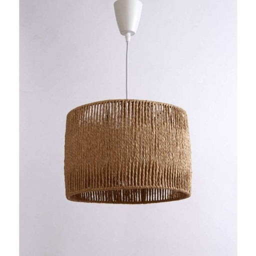 HAND CRAFTED - Stunning Hand Crafted Natural Woven Drum Shade 1 Light DIY Pendant Constructed Of Plaited Recycled Paper Material Complete With White Suspension Econolight