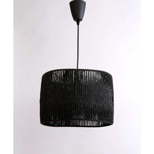 HAND CRAFTED - Stunning Hand Crafted Black Woven Drum Shade 1 Light DIY Pendant Constructed Of Plaited Recycled Paper Material Complete With Black Suspension Econolight