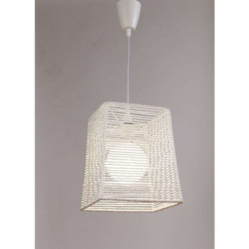 HAND CRAFTED - Stunning Hand Crafted White Woven Square Shade 1 Light DIY Pendant Constructed Of Plaited Recycled Paper Material Complete With White Suspension Econolight