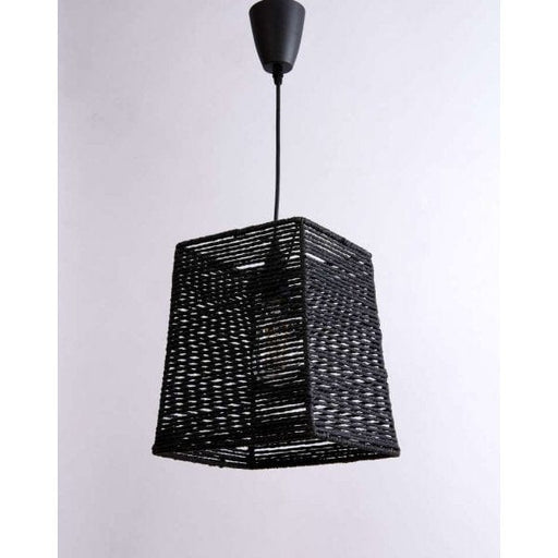 HAND CRAFTED - Stunning Hand Crafted Black Woven Square Shade 1 Light DIY Pendant Constructed Of Plaited Recycled Paper Material Complete With Black Suspension Econolight