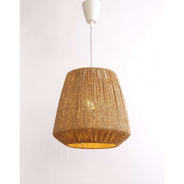 HAND CRAFTED - Stunning Hand Crafted Natural Woven Cone Shade 1 Light DIY Pendant Constructed Of Plaited Recycled Paper Material Complete With White Suspension Econolight