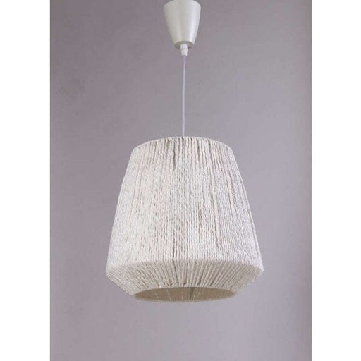 HAND CRAFTED - Stunning Hand Crafted White Woven Cone Shade 1 Light DIY Pendant Constructed Of Plaited Recycled Paper Material Complete With White Suspension Econolight