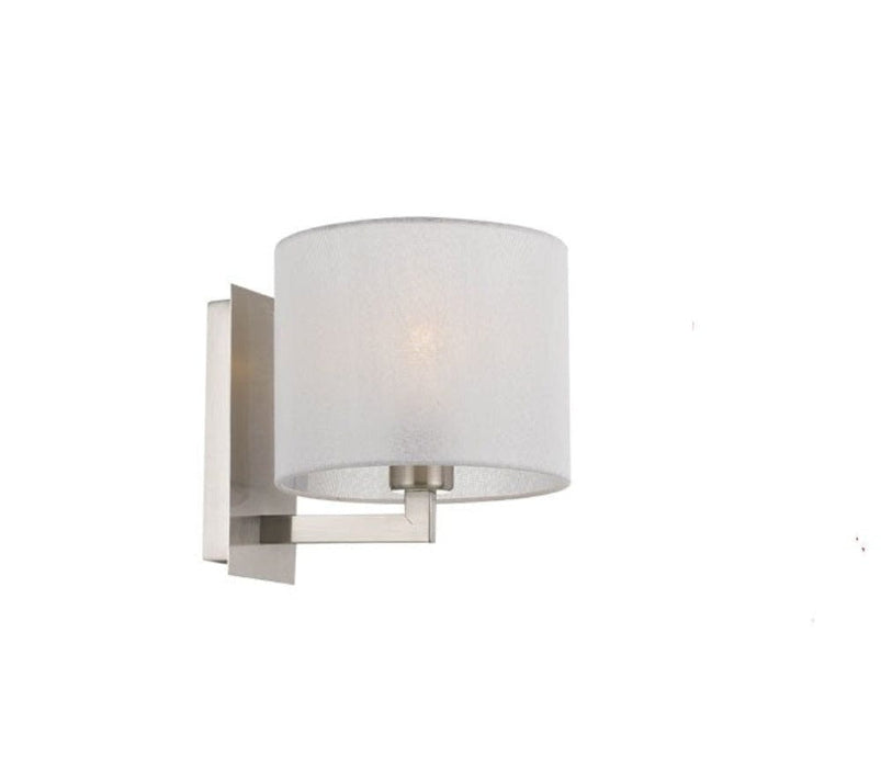 ELGAR - Modern Nickel Matt 1 Light Interior Wall Light With White Fabric Shade Telbix