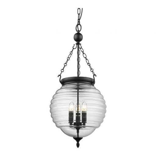 ERIN - Contemporary Large Clear Glass 3 Light Pendant Featuring Black Metalware Domus
